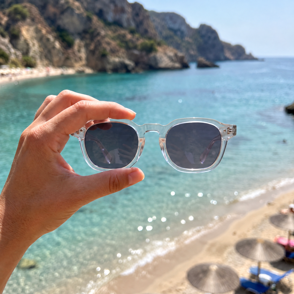 Le Levant Olive tenue en main en plein soleil, verres foncés