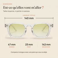 Dimensions du Levant : largeur 140 mm, verres 47 mm, pont 23 mm, branches 142 mm