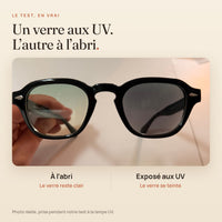 Le Sirocco Emerald : test réel à la lampe UV, un verre exposé et un verre à l'abri