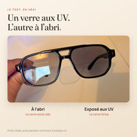 Le Zéphyr Onyx : test réel à la lampe UV, un verre exposé et un verre à l'abri