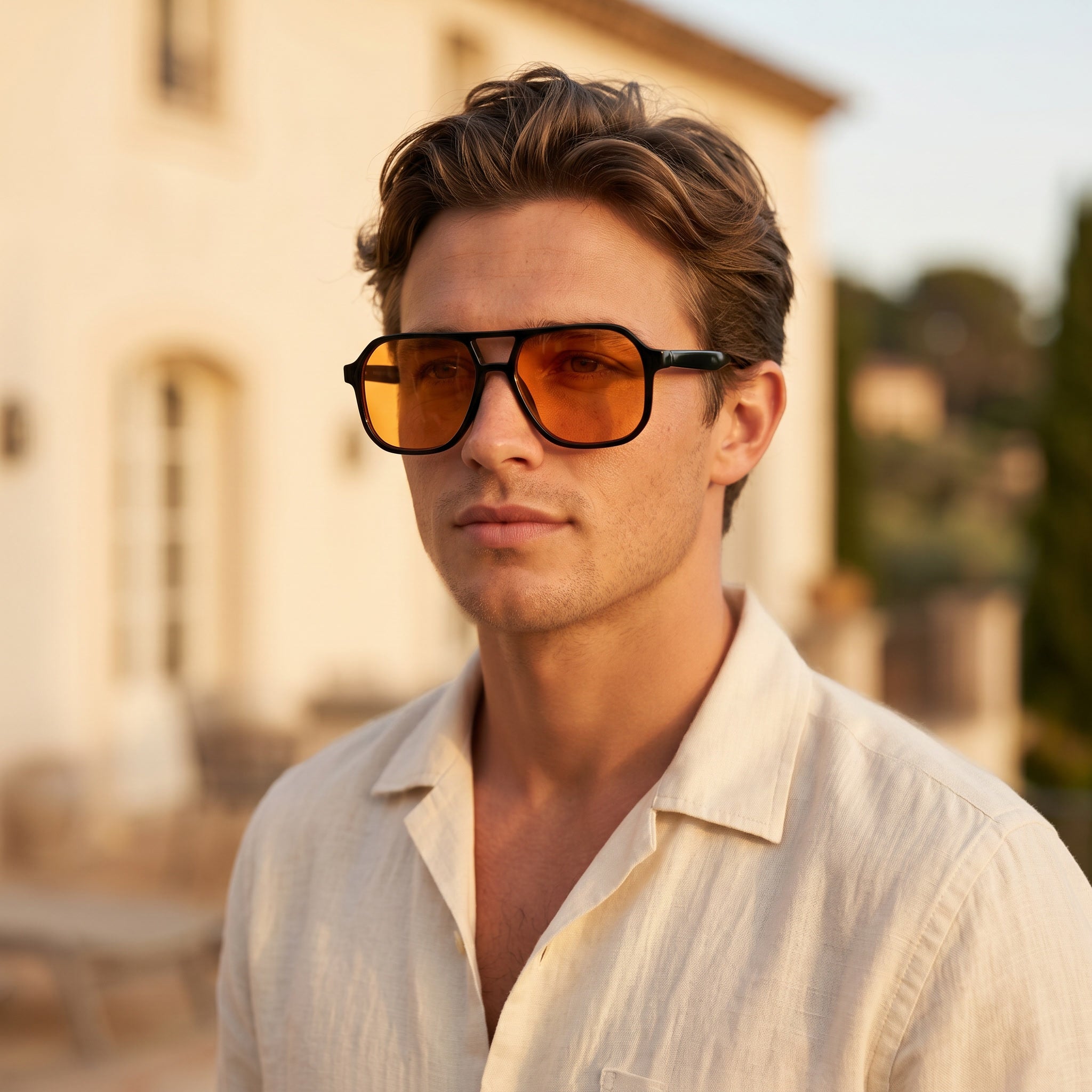Lunettes de soleil Cannes – Aviateur Noir & Ambré