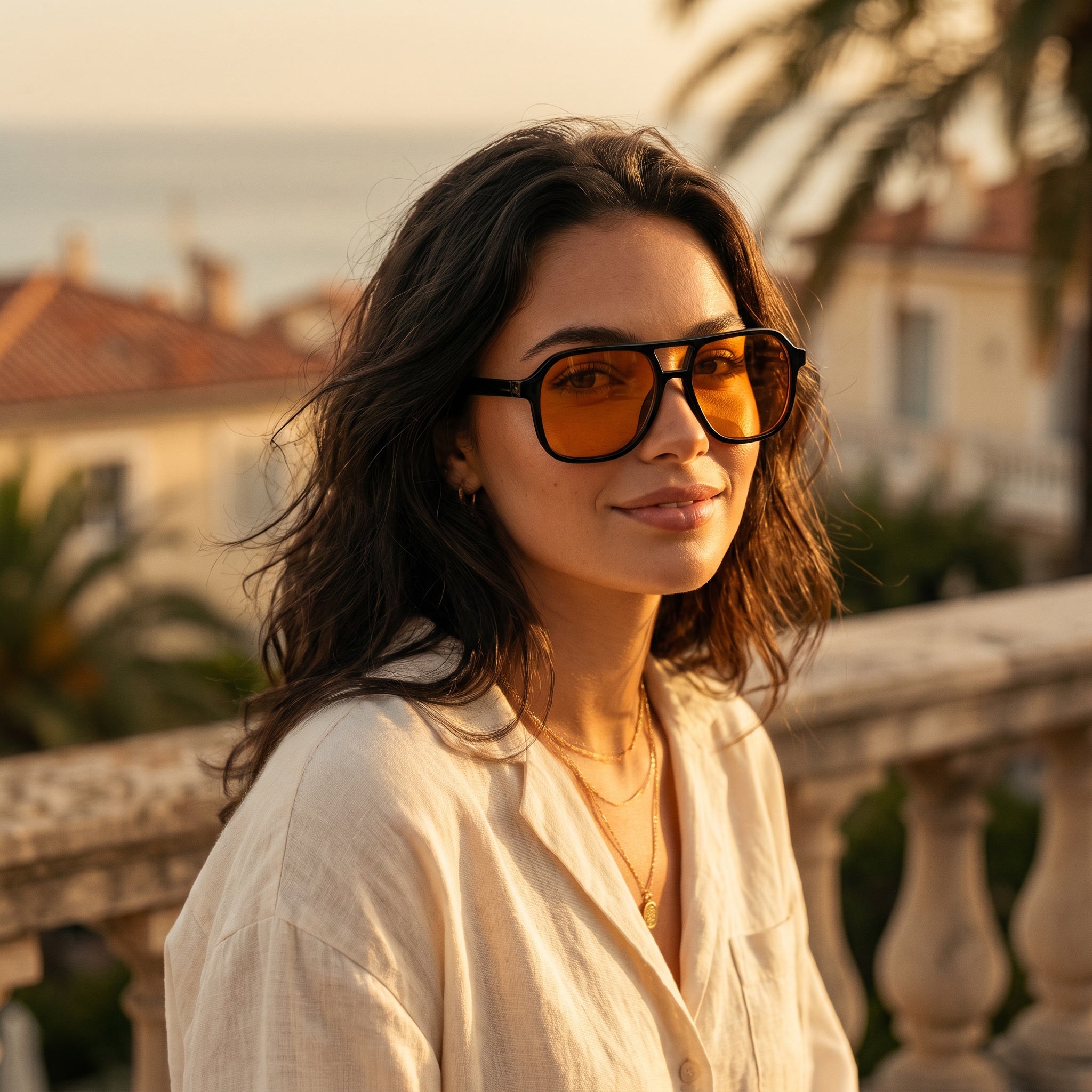 Lunettes de soleil Cannes – Aviateur Noir & Ambré